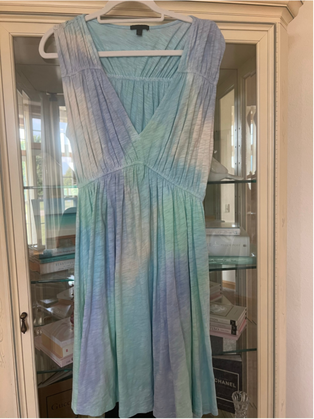 ATM Mini Dress Size L Blue Green Tie Dye Sleeveless New Boho Chic - Picture 6 of 9